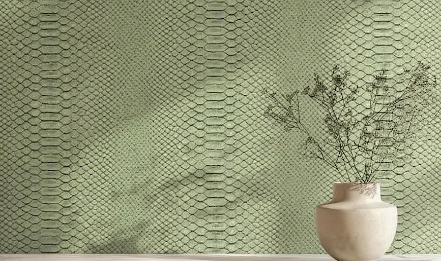 Leather wallpapers boast robust three-dimensional textures